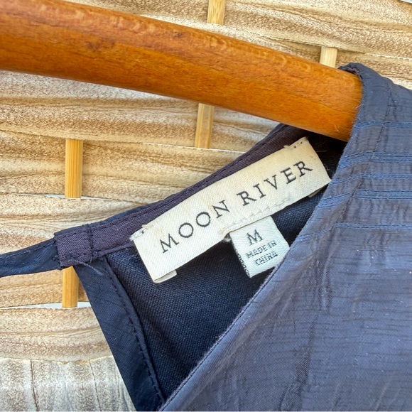 Moon River Navy Puff-Sleeve Tiered Bohemian Maxi Dress Size M Babydoll - Picture 3 of 7